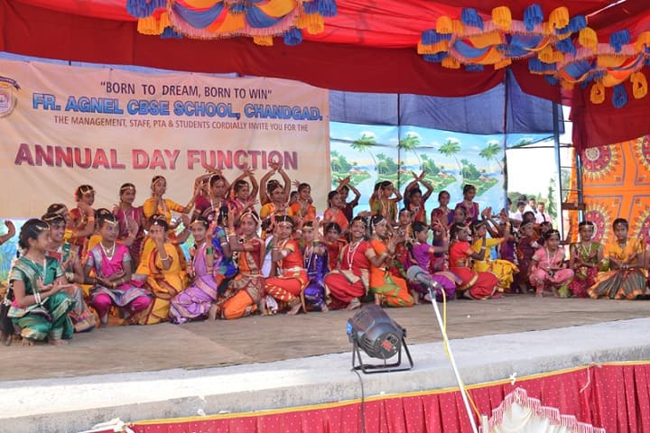 Fr. Agnel School students celebrating Annual Day in colourful traditional costumes