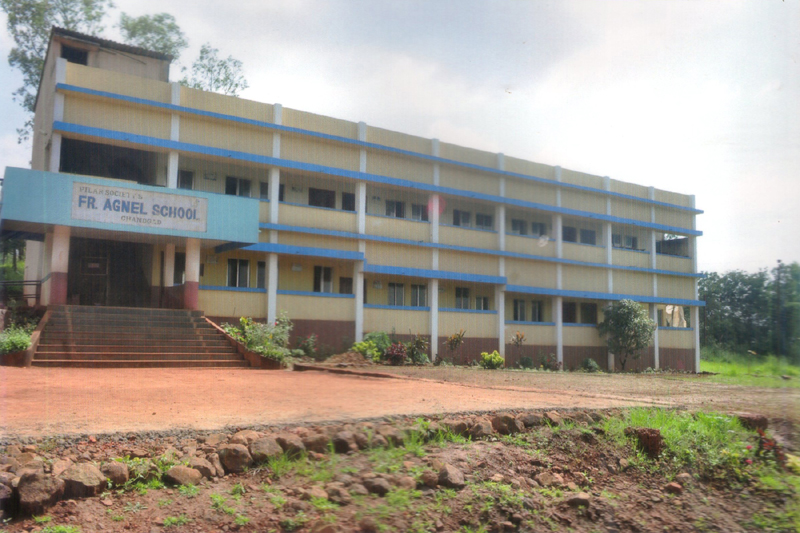 Fr. Agnel School, Chandgad campus with its blue and cream school building
